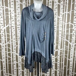 Krazy Kat NEW $40 Cowl Neck Button Detail Tunic in Denim Blue sz XXL